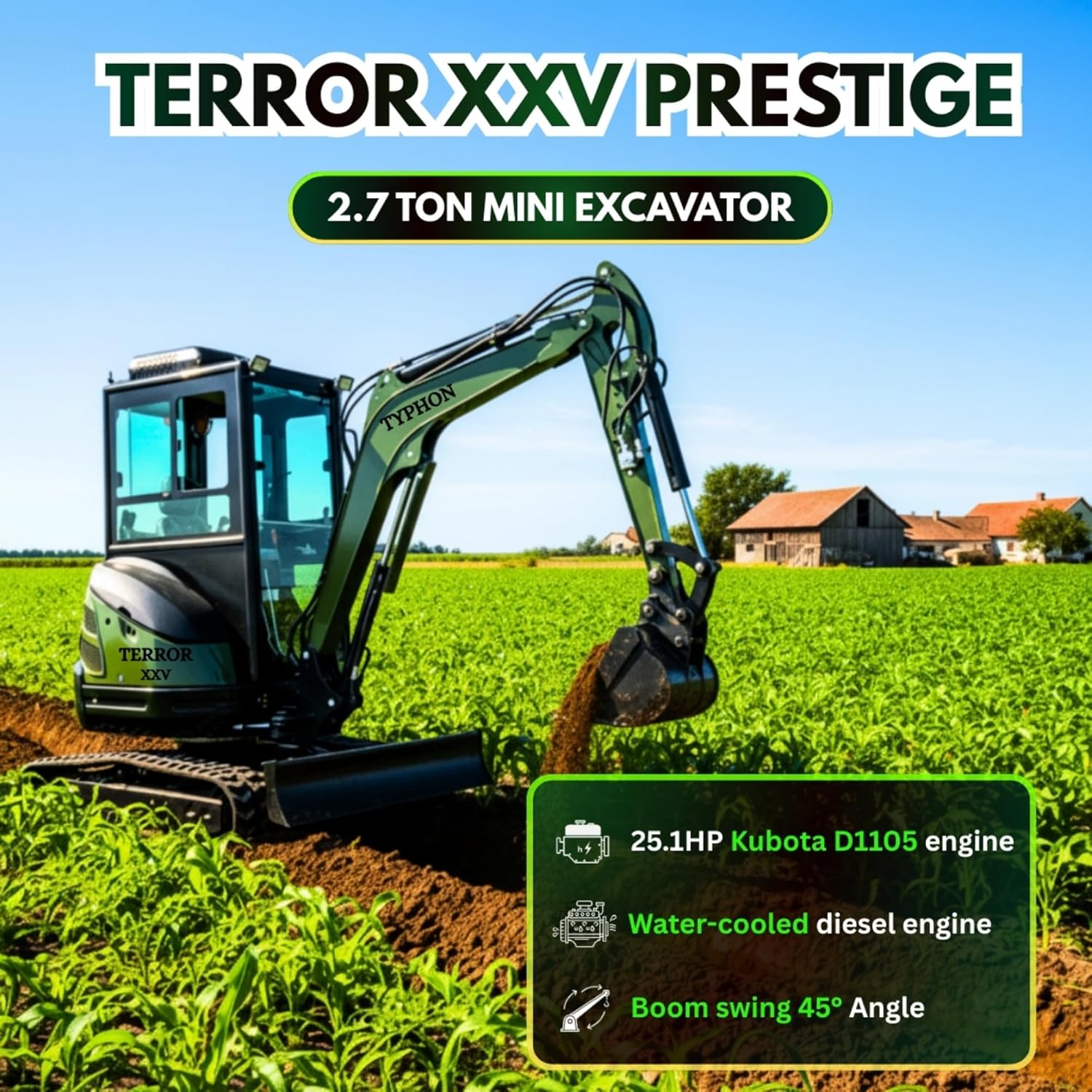 Step-by-step guide for TYPHON TERROR XXV review,TYPHON TERROR XXV specs,2.7 ton mini excavator pros cons,best compact excavator with cabin,should I buy TYPHON TERROR XXV,TYPHON TERROR XXV vs Kubota - complete tutorial