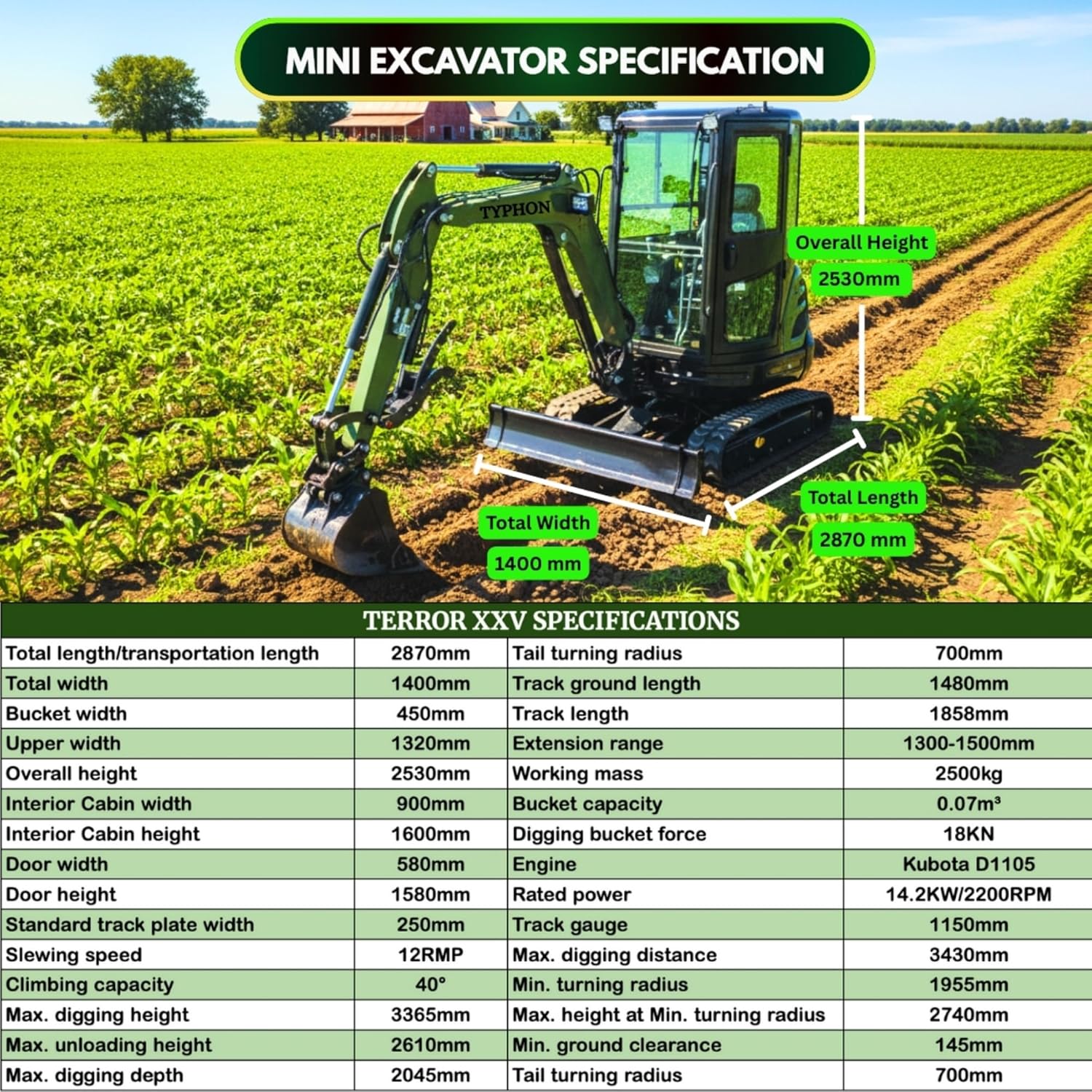 TYPHON TERROR XXV review,TYPHON TERROR XXV specs,2.7 ton mini excavator pros cons,best compact excavator with cabin,should I buy TYPHON TERROR XXV,TYPHON TERROR XXV vs Kubota performance testing and real-world results